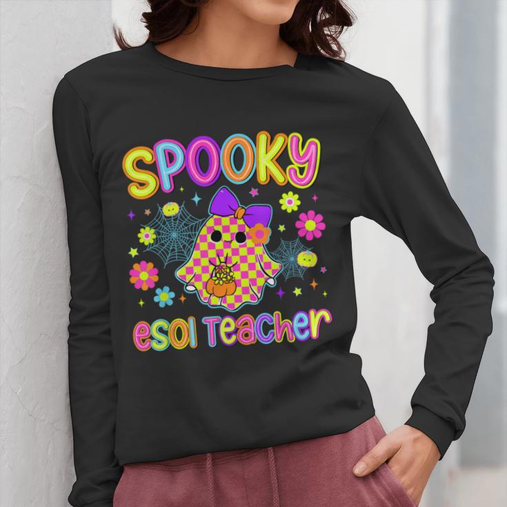 Spooky ESOL Teacher Halloween ESOL Teaching Coquette Women Long Sleeve T-Shirt, funny design