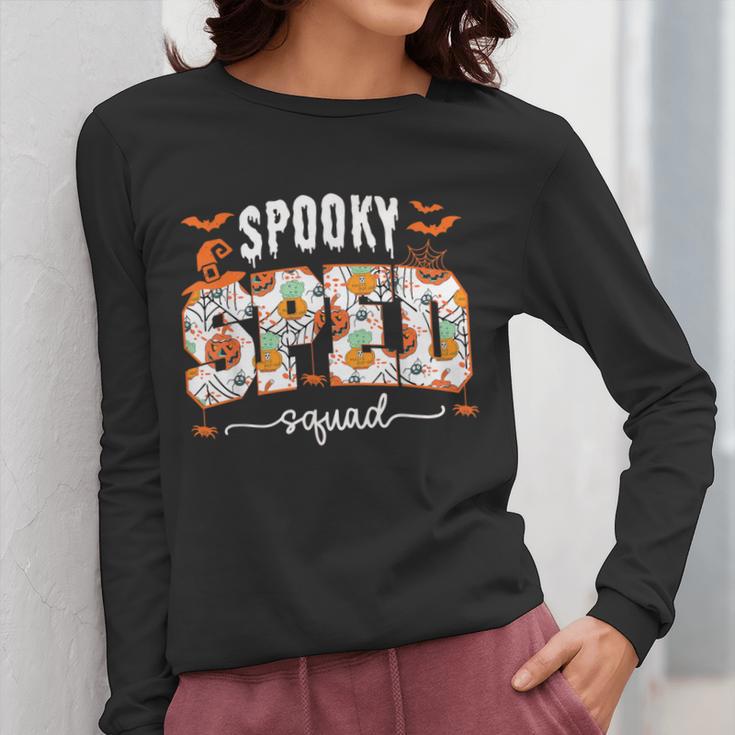 Spooky SPED Squad Special Education Teacher Halloween Ghost Women Long Sleeve T-Shirt, funny design