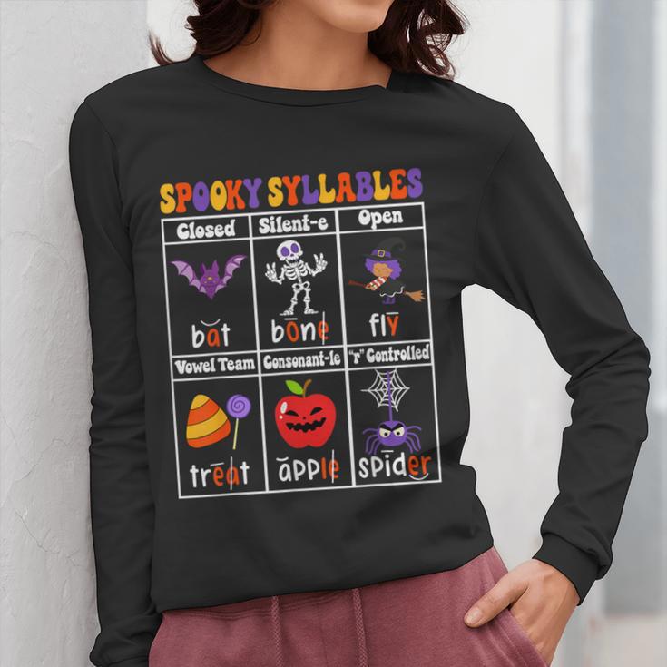 Spooky Syllables Teacher Halloween Educational Kids Women Long Sleeve T-Shirt, funny design