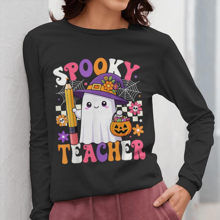 Spooky Teacher Ghost Pencil Teach Halloween Teacher Women Long Sleeve T-Shirt, funny design Spooky Teacher Ghost Pencil Teach Halloween Teacher Women Long Sleeve T-Shirt, funny design