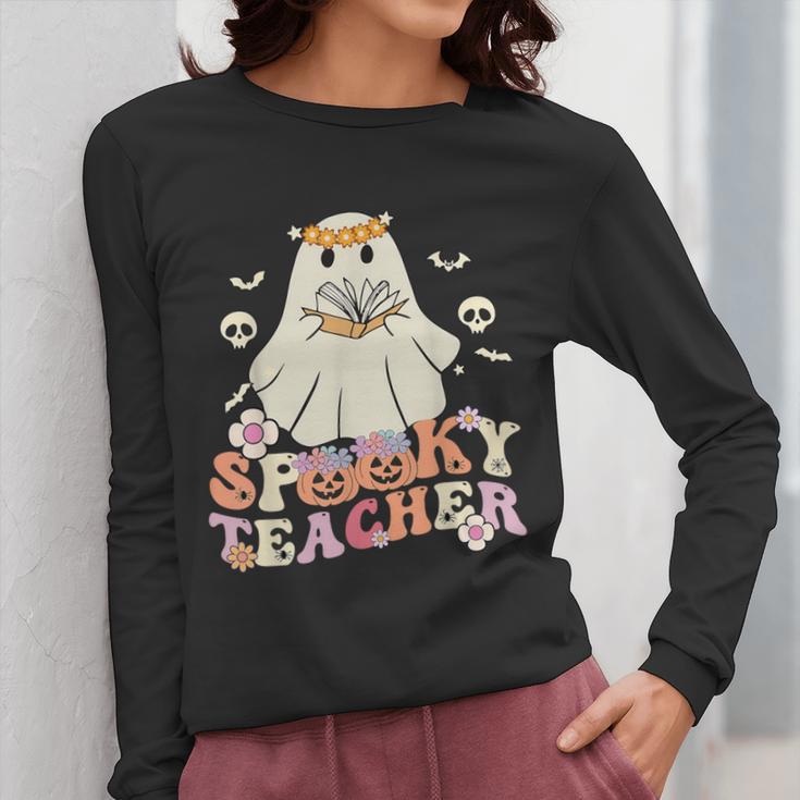 Spooky Teacher Groovy Retro Ghost Teacher Halloween 2023 For Men Women Kids Women Long Sleeve T-Shirt, Groovy Teacher Gifts, funny design