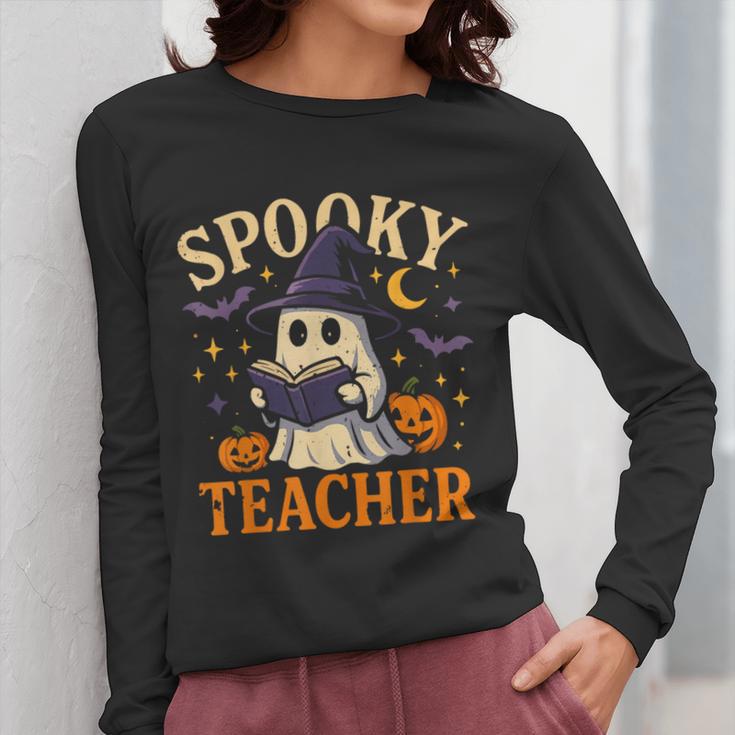 Spooky Teacher Halloween Cute Ghost Pumpkin Reading Women Women Long Sleeve T-Shirt, funny design