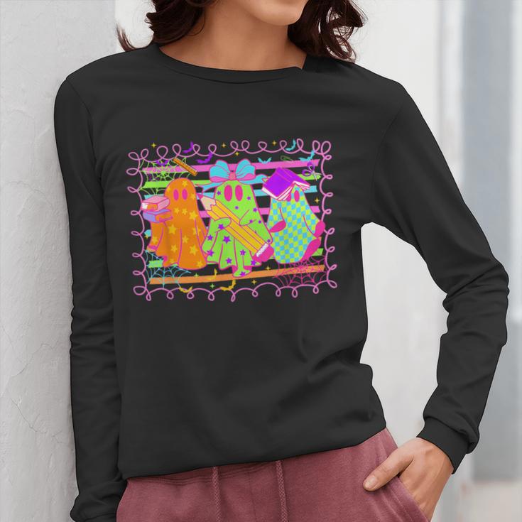 Spooky Teacher Halloween Ghost Fall Autumn Season Women Women Long Sleeve T-Shirt, funny design