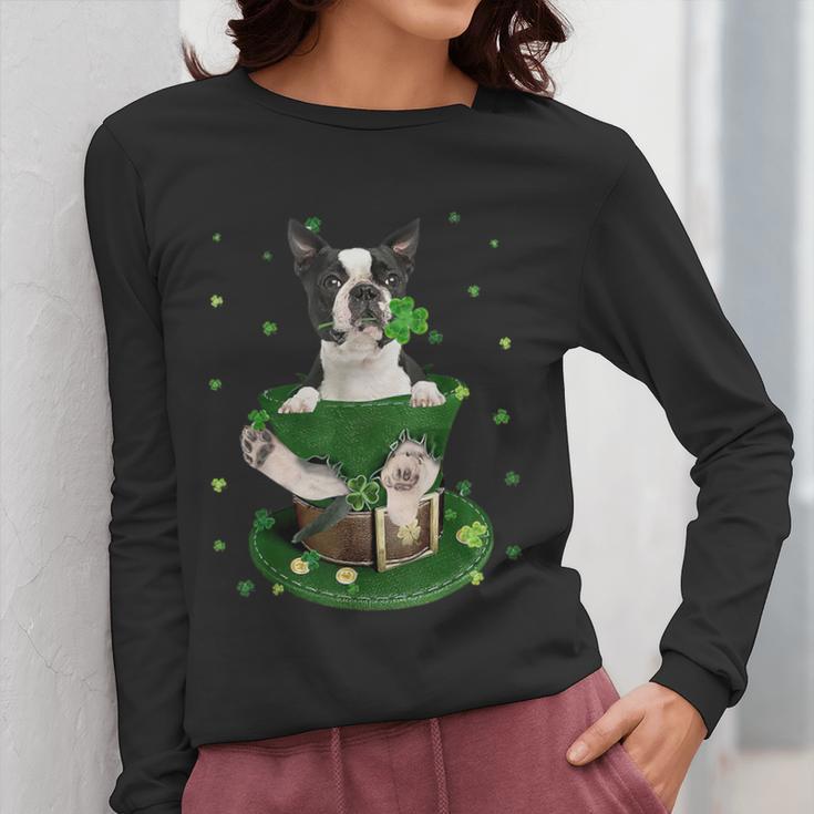 St Patrick's Day Leprechaun Boston Terrier Dog Shamrock For Men Women Kids Women Long Sleeve T-Shirt, funny design