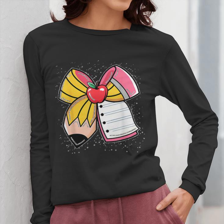 Student Teacher Coquette Bow Pencil Back To School First Day Women Long Sleeve T-Shirt, funny design Student Teacher Coquette Bow Pencil Back To School First Day Women Long Sleeve T-Shirt, funny design