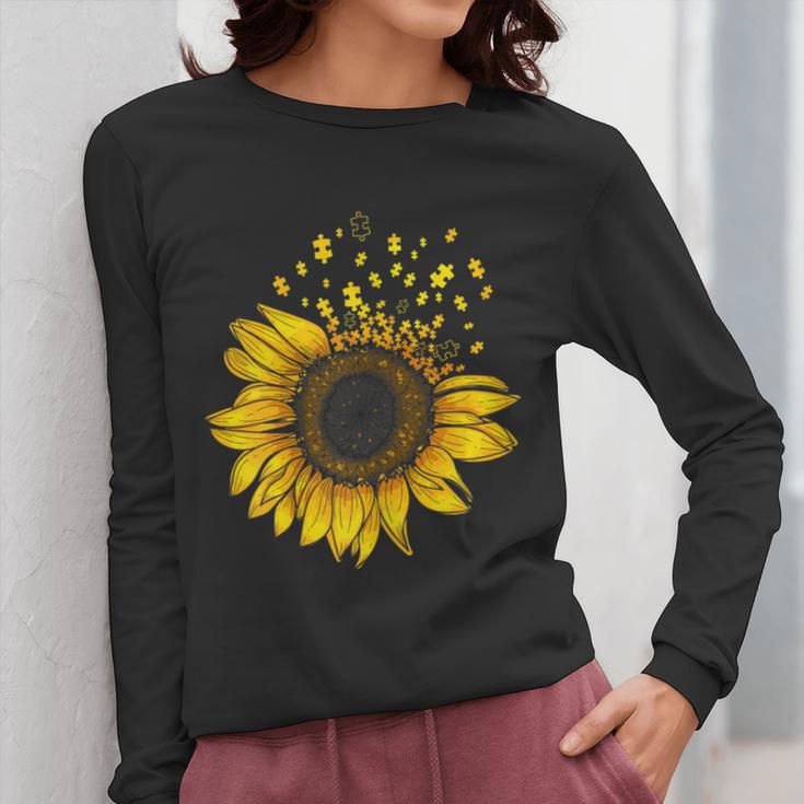 Sunflower Puzzle Pieces Autism Awareness For Mom Teacher For Women Women Long Sleeve T-Shirt, Couple Gifts, funny design
