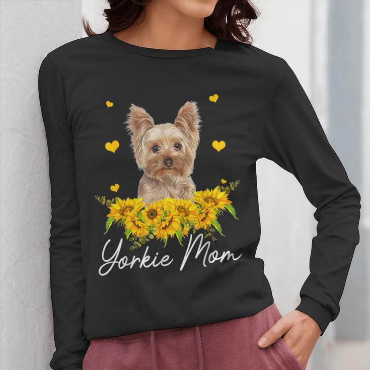 Sunflower Yorkie Mom Dog Lover Women Long Sleeve T-Shirt, Couple Gifts, Mom Gifts, funny design