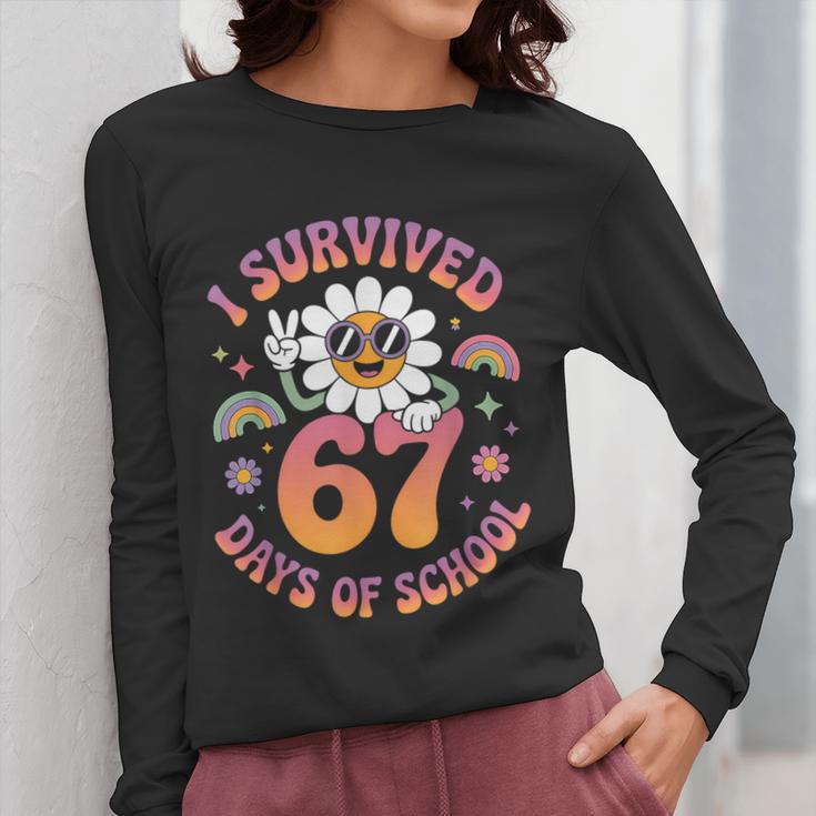 I Survived 67 Days Of School Groovy Retro Teachers Girls Women Long Sleeve T-Shirt, funny design I Survived 67 Days Of School Groovy Retro Teachers Girls Women Long Sleeve T-Shirt, funny design
