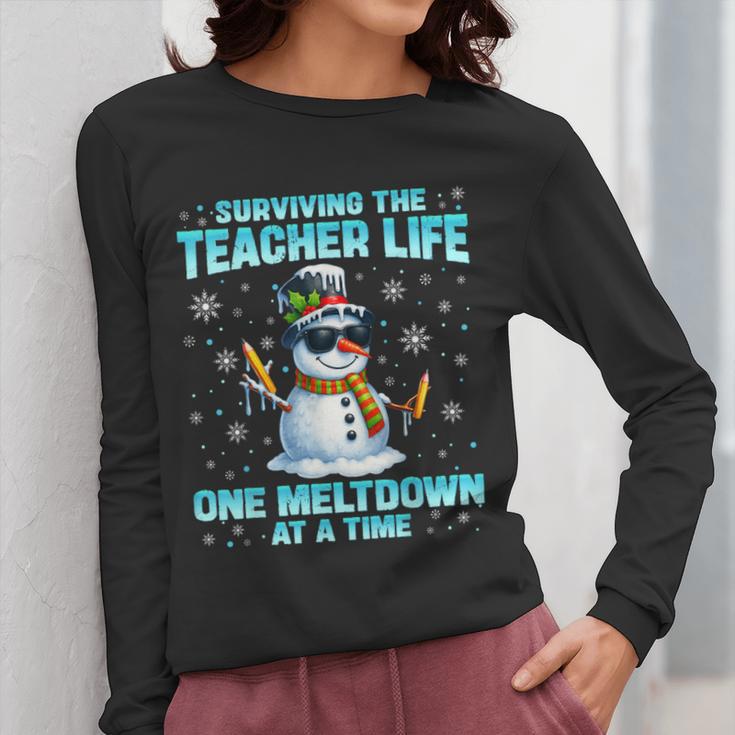 Surviving The Teacher Life Pjs Pajamas Christmas Xmas Teache Women Long Sleeve T-Shirt, funny design