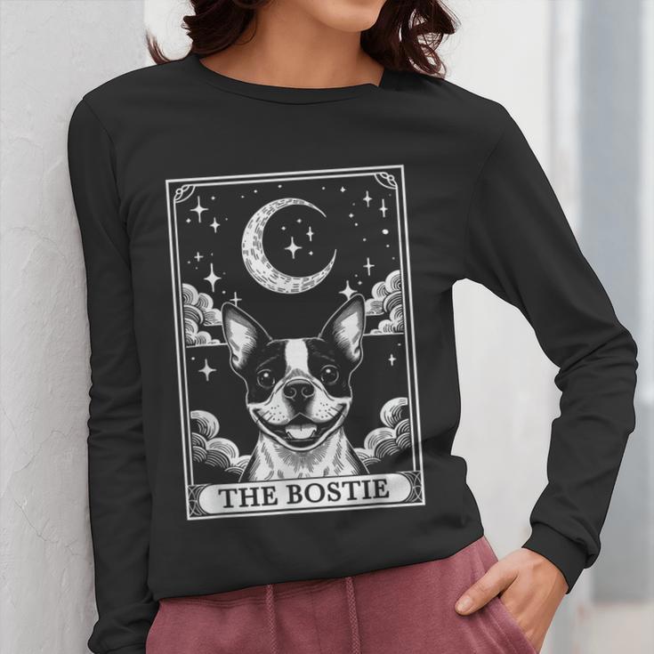 Tarot Card Vintage Crescent Moon Boston Terrier Dog Mom Women Long Sleeve T-Shirt, Couple Gifts, Mom Gifts, Boston Terrier Tarot Gifts, Boston Terrier Mom Gifts, funny design