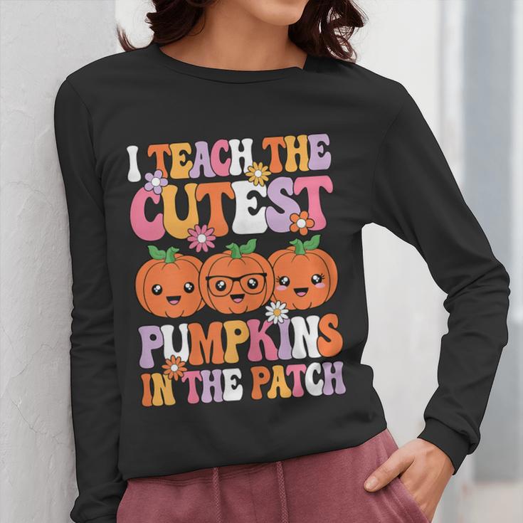 I Teach The Cutest Pumpkins Halloween Fall Teacher Women Women Long Sleeve T-Shirt, funny design I Teach The Cutest Pumpkins Halloween Fall Teacher Women Women Long Sleeve T-Shirt, funny design