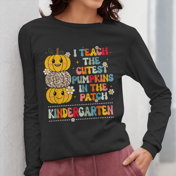 I Teach The Cutest Pumpkins Kindergarten Teacher Halloween Women Long Sleeve T-Shirt, funny design