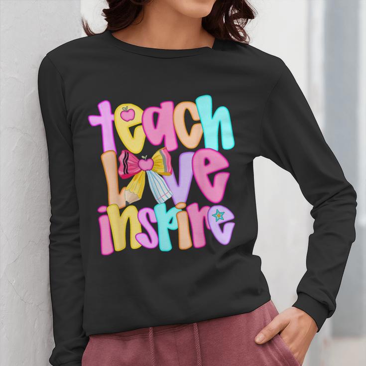 Teach Love Inspire Preppy Back To School Teacher Women Women Long Sleeve T-Shirt, funny design Teach Love Inspire Preppy Back To School Teacher Women Women Long Sleeve T-Shirt, funny design