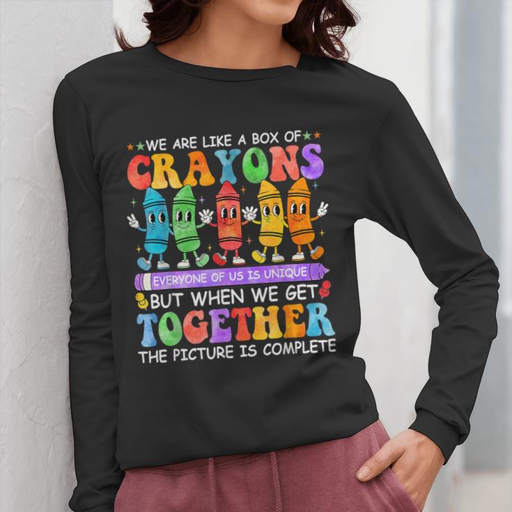 Teacher We Are Like A Box Of Crayons Back To School Men Women Kids Women Long Sleeve T-Shirt, funny design Teacher We Are Like A Box Of Crayons Back To School Men Women Kids Women Long Sleeve T-Shirt, funny design