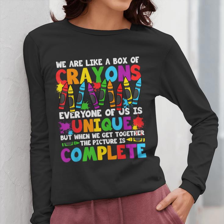 Teacher We Are Like A Box Of Crayons Back To School Women Long Sleeve T-Shirt, funny design Teacher We Are Like A Box Of Crayons Back To School Women Long Sleeve T-Shirt, funny design