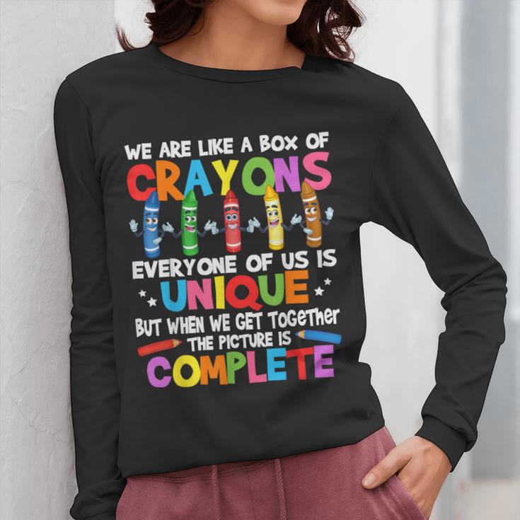 Teacher We Are Like a Box Of Crayons For Men Women Kids Women Long Sleeve T-Shirt, funny design