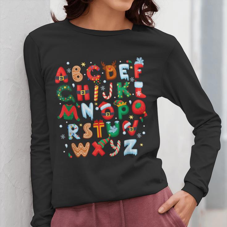 Teacher Christmas Alphabet Back To School Holiday Learning Women Long Sleeve T-Shirt, funny design