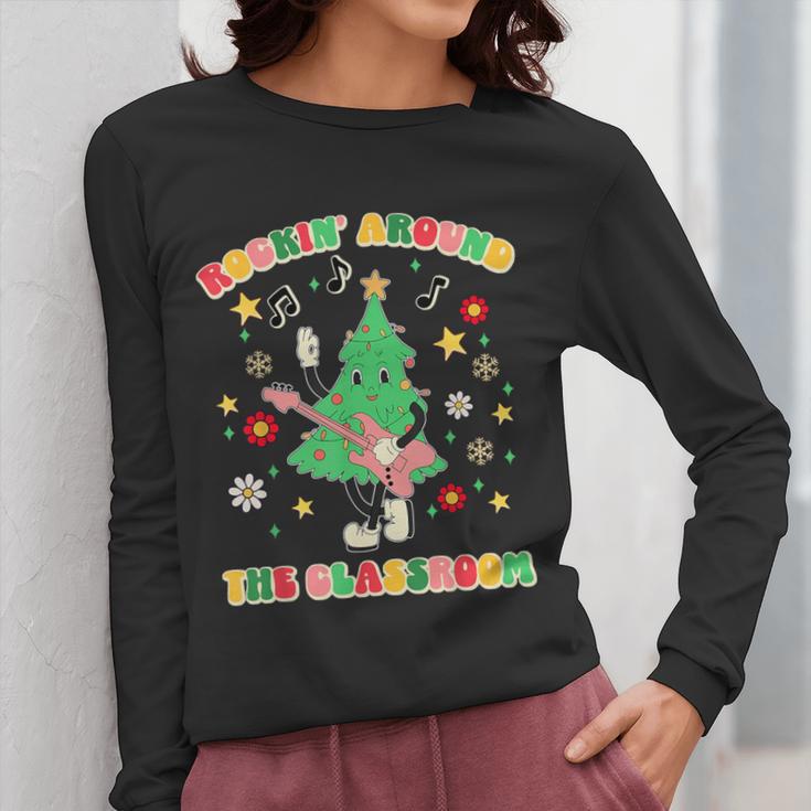 Teacher Christmas Shirts Pajama Matching Rockin' Around The Classroom -Adult Short Sleeve Small Modern Festive Christmas Teacher Xmas Vibes T-Shirt Women Long Sleeve T-Shirt, funny design