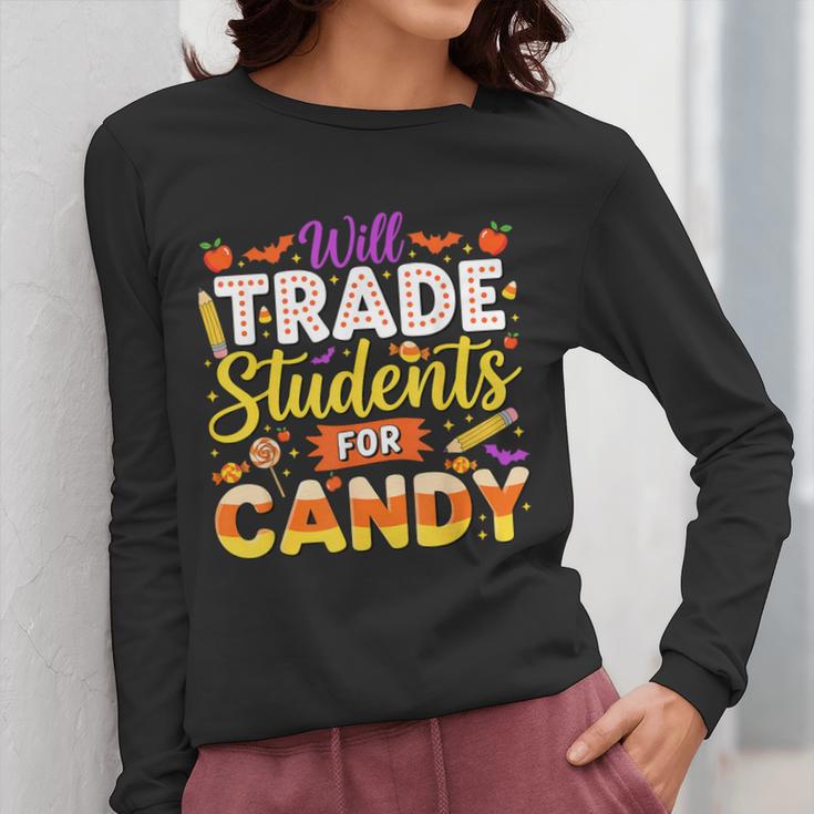 Teacher Cute Will Trade Students For Candy Halloween Costume Women Long Sleeve T-Shirt, funny design