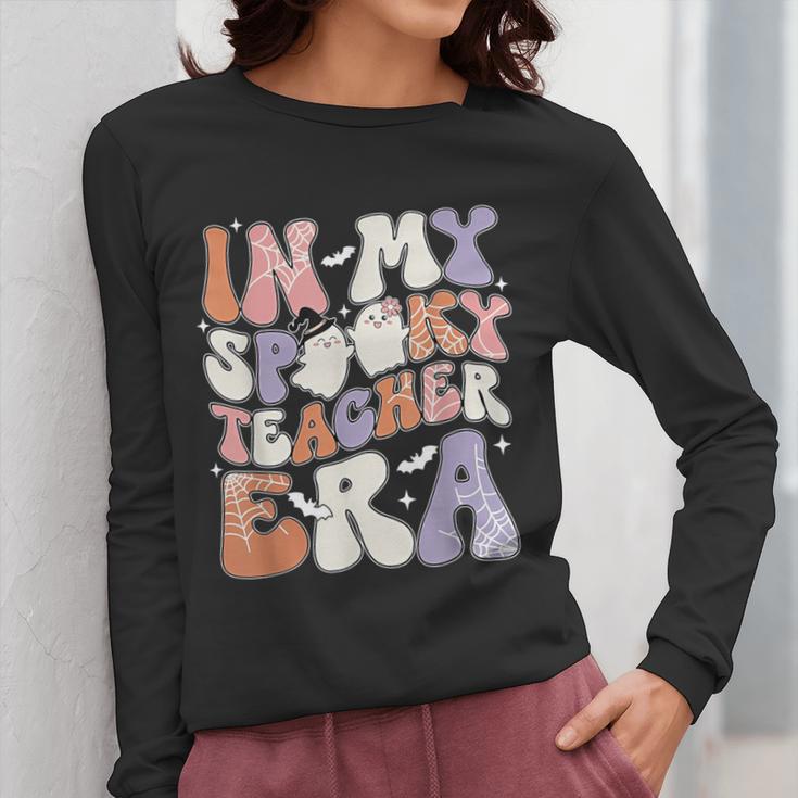 Teacher Halloween In My Spooky Teacher Era Retro Groovy Women Long Sleeve T-Shirt, Groovy Teacher Gifts, funny design