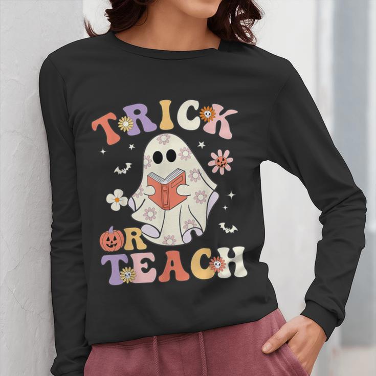 Teacher Halloween Trick Or Teach Floral Ghost Women Long Sleeve T-Shirt, funny design Teacher Halloween Trick Or Teach Floral Ghost Women Long Sleeve T-Shirt, funny design