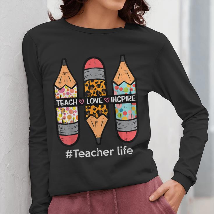 Teacher Life Teach Love Inspire Pencils Inspirational Women Women Long Sleeve T-Shirt, funny design Teacher Life Teach Love Inspire Pencils Inspirational Women Women Long Sleeve T-Shirt, funny design