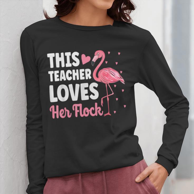 This Teacher Loves Her Flock Teaching Flamingo Girl Women Long Sleeve T-Shirt, funny design This Teacher Loves Her Flock Teaching Flamingo Girl Women Long Sleeve T-Shirt, funny design