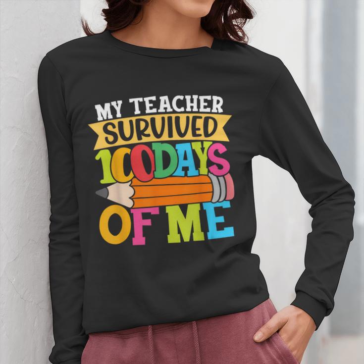 My Teacher Survived 100 Days Of Me 100th Day Of School Kids Women Long Sleeve T-Shirt, funny design My Teacher Survived 100 Days Of Me 100th Day Of School Kids Women Long Sleeve T-Shirt, funny design