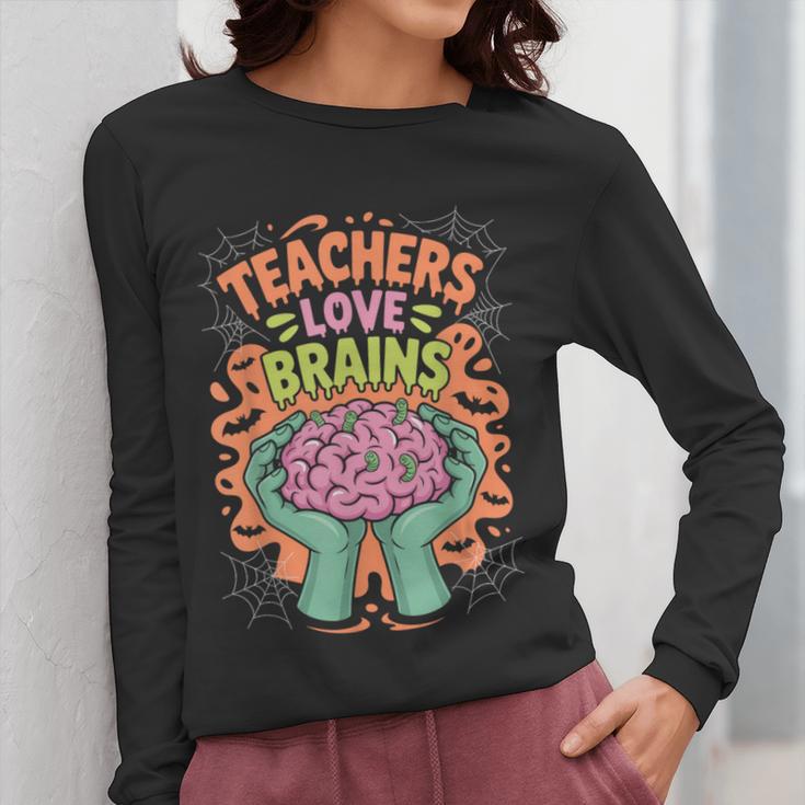Teacher Teachers Love Brains Halloween Men Women Women Long Sleeve T-Shirt, funny design