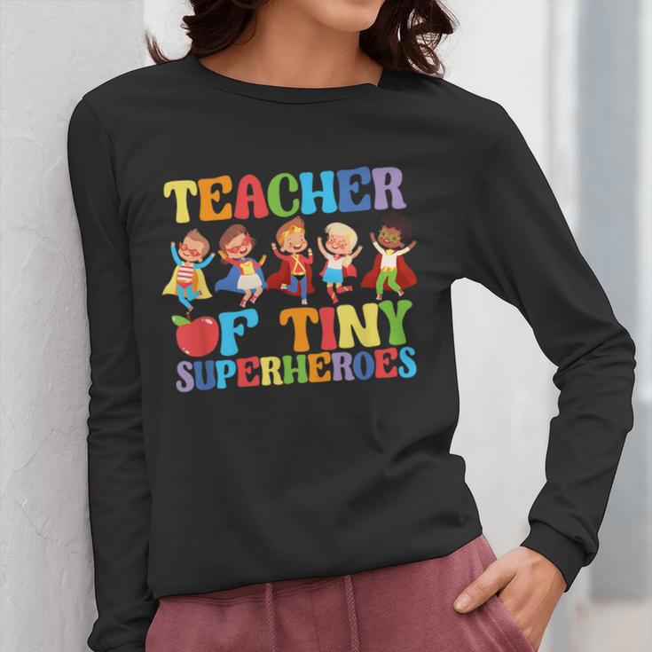 Teacher Of Tiny Superheroes Teach 100th Day Of School Women Long Sleeve T-Shirt, funny design Teacher Of Tiny Superheroes Teach 100th Day Of School Women Long Sleeve T-Shirt, funny design