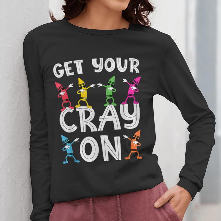Teacher's Get Your Cray On Dabbing Crayons Women Long Sleeve T-Shirt, funny design Teacher's Get Your Cray On Dabbing Crayons Women Long Sleeve T-Shirt, funny design