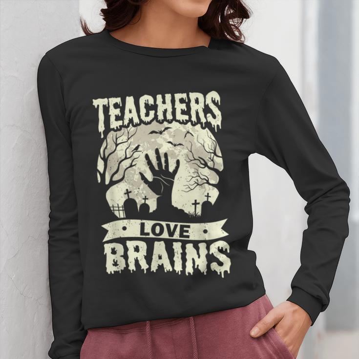 Teachers Love Brains Halloween Costume Boo Trick Teach Women Long Sleeve T-Shirt, funny design Teachers Love Brains Halloween Costume Boo Trick Teach Women Long Sleeve T-Shirt, funny design