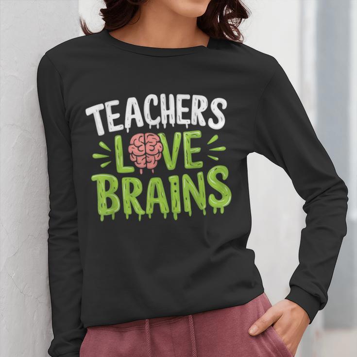 Teachers Love Brains Halloween Teacher Zombie Women Long Sleeve T-Shirt, funny design Teachers Love Brains Halloween Teacher Zombie Women Long Sleeve T-Shirt, funny design