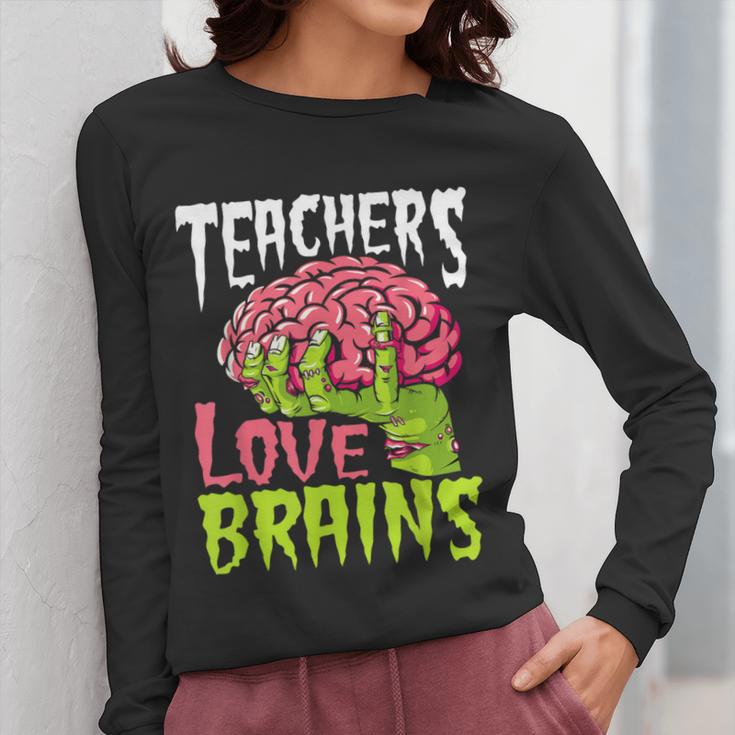 Teachers Love Brains Zombie Teacher Halloween Zombies Women Long Sleeve T-Shirt, funny design Teachers Love Brains Zombie Teacher Halloween Zombies Women Long Sleeve T-Shirt, funny design