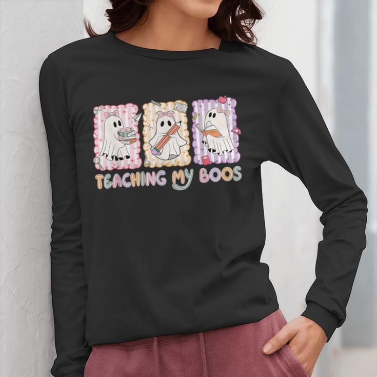 Teaching Is My Boos Teacher Ghost Halloween Women Girls Women Long Sleeve T-Shirt, funny design Teaching Is My Boos Teacher Ghost Halloween Women Girls Women Long Sleeve T-Shirt, funny design