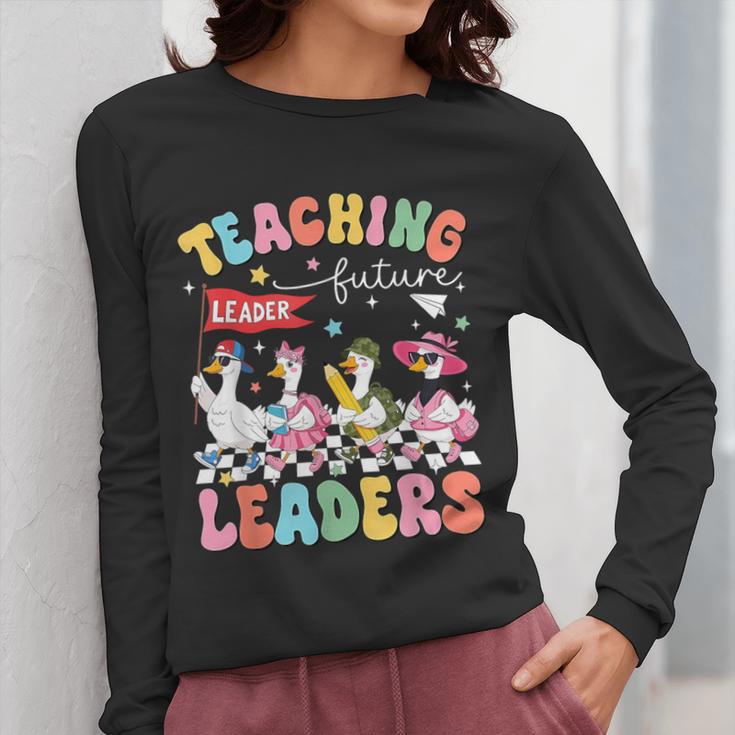 Teaching Future Leaders Groovy Teacher Back To School Women Long Sleeve T-Shirt, Future Teacher Gifts, Groovy Teacher Gifts, funny design