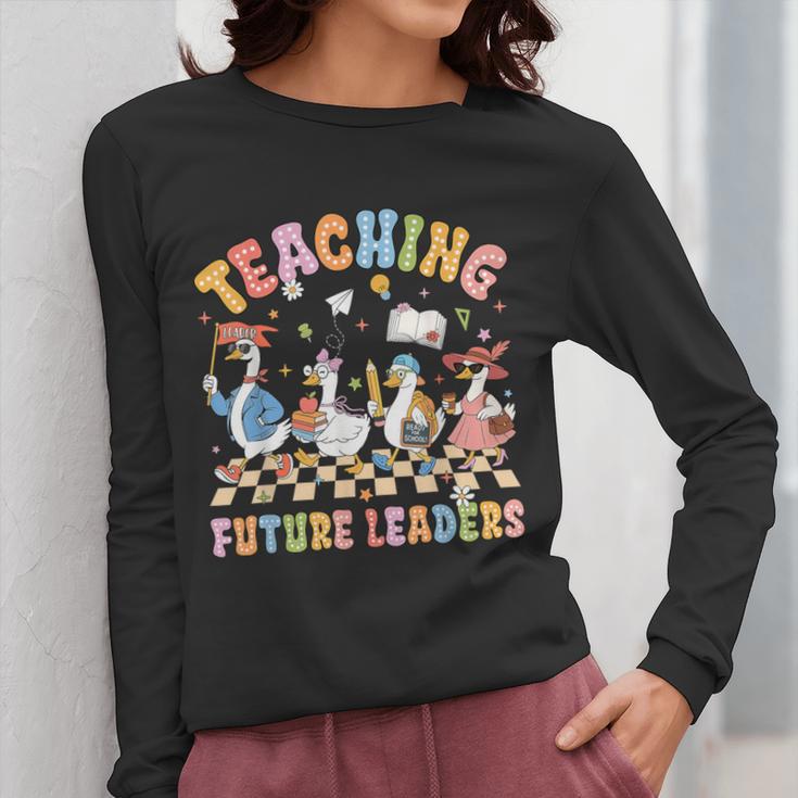 Teaching Future Leaders Teacher Back To School Cute Goose Women Long Sleeve T-Shirt, Future Teacher Gifts, funny design