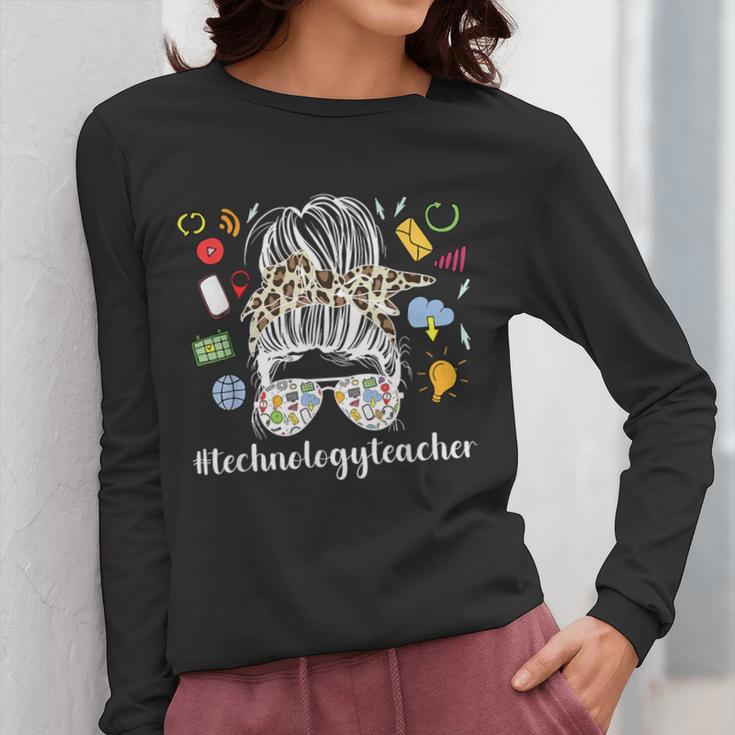 Technology Teacher Messy Bun Technology Teaching Women Long Sleeve T-Shirt, funny design Technology Teacher Messy Bun Technology Teaching Women Long Sleeve T-Shirt, funny design
