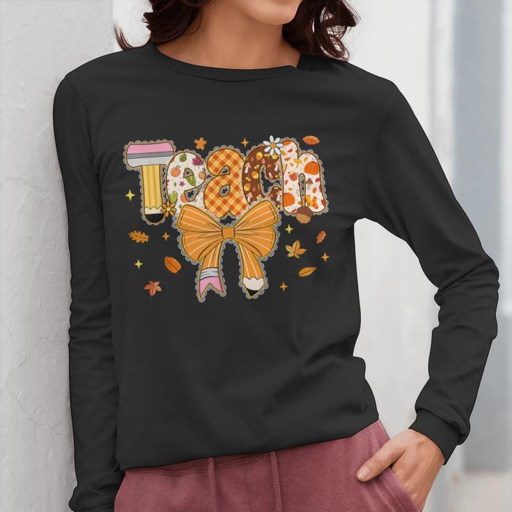 Thanksgiving Teacher Pencil Bow One Thankful Teacher Fall Women Long Sleeve T-Shirt, funny design Thanksgiving Teacher Pencil Bow One Thankful Teacher Fall Women Long Sleeve T-Shirt, funny design
