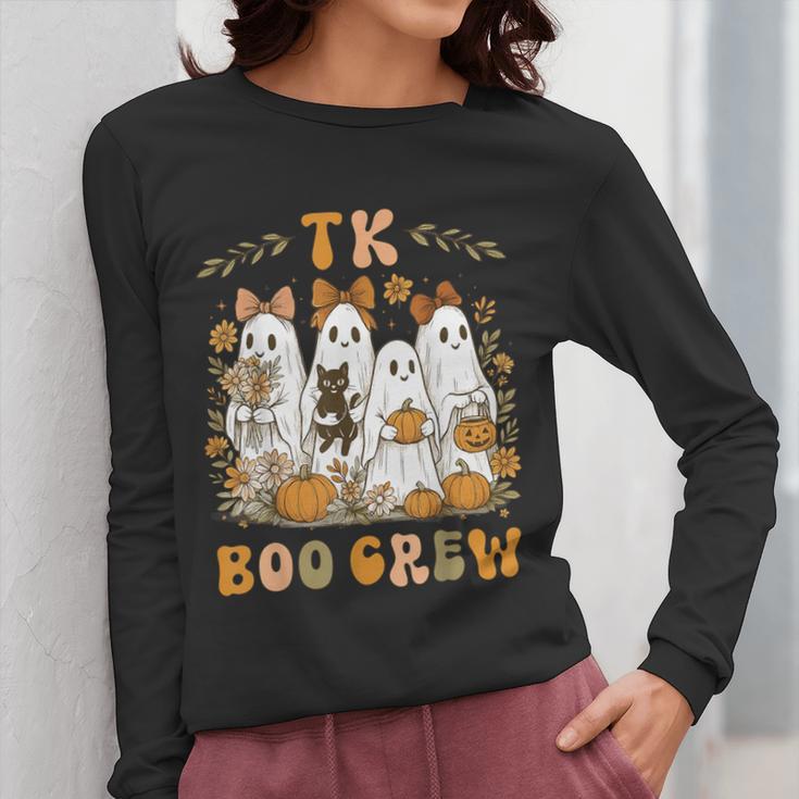 TK Boo Crew Preppy Halloween Floral Ghost TK Teacher Team TK Women Long Sleeve T-Shirt, funny design TK Boo Crew Preppy Halloween Floral Ghost TK Teacher Team TK Women Long Sleeve T-Shirt, funny design