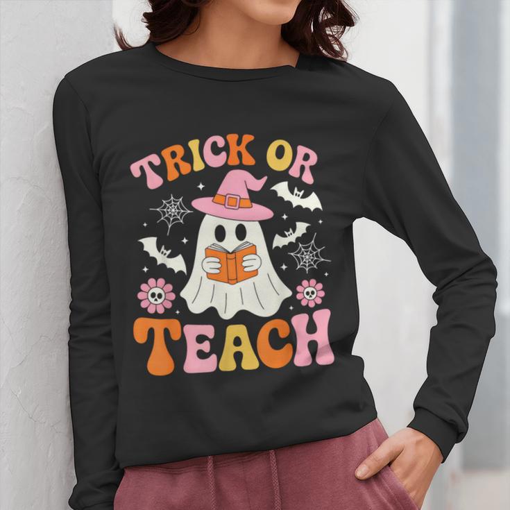 Trick Or Teach Cute Floral Ghost Teacher Halloween Costume Women Long Sleeve T-Shirt, funny design Trick Or Teach Cute Floral Ghost Teacher Halloween Costume Women Long Sleeve T-Shirt, funny design