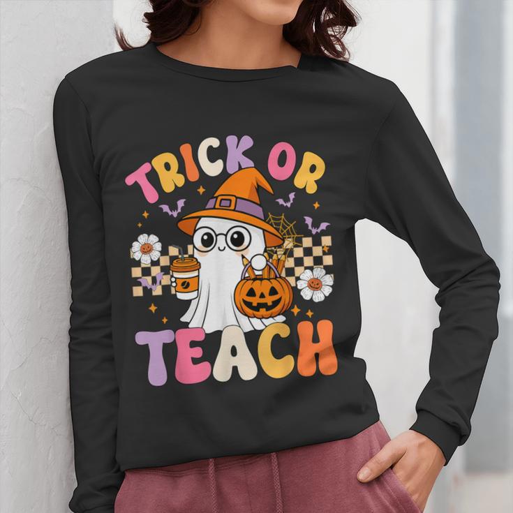 Trick Or Teach Cute Ghost Coffee Pumpkins Halloween Teacher Women Long Sleeve T-Shirt, funny design Trick Or Teach Cute Ghost Coffee Pumpkins Halloween Teacher Women Long Sleeve T-Shirt, funny design