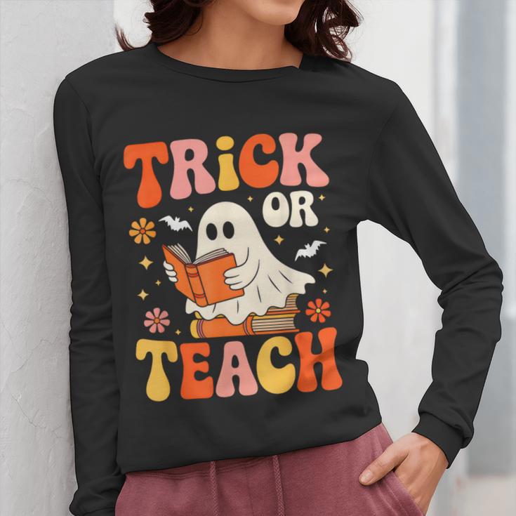 Trick Or Teach Halloween Shirt For Teacher Kids Floral Ghost Women Long Sleeve T-Shirt, funny design Trick Or Teach Halloween Shirt For Teacher Kids Floral Ghost Women Long Sleeve T-Shirt, funny design
