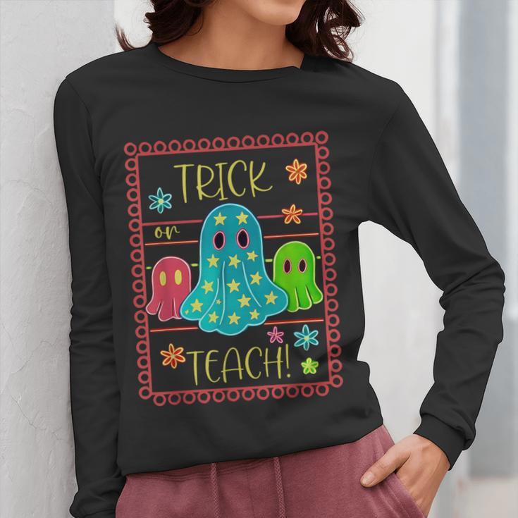 Trick Or Teach Neon Ghost Flower Teacher Spooky Halloween Women Long Sleeve T-Shirt, funny design Trick Or Teach Neon Ghost Flower Teacher Spooky Halloween Women Long Sleeve T-Shirt, funny design