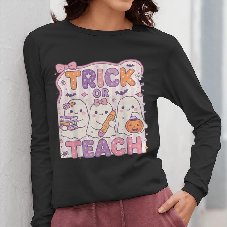 Trick Or Teach Retro Halloween Teacher Look Women Long Sleeve T-Shirt, funny design Trick Or Teach Retro Halloween Teacher Look Women Long Sleeve T-Shirt, funny design