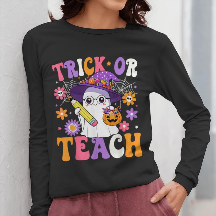 Trick Or Teach Teacher Ghost Teaching Fun Halloween Teacher Women Long Sleeve T-Shirt, funny design