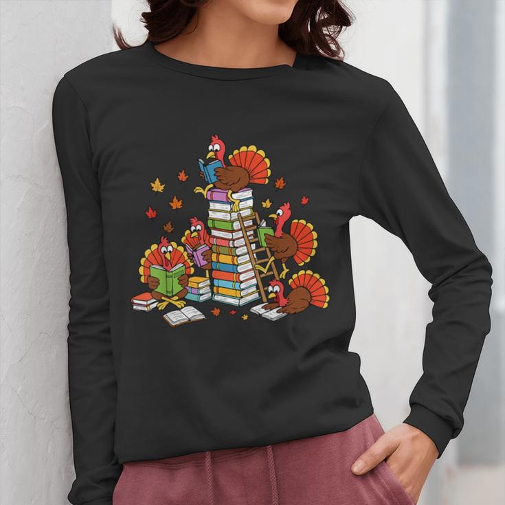 Turkey Reading Books Fall Thanksgiving Teacher Librarian Women Long Sleeve T-Shirt, funny design Turkey Reading Books Fall Thanksgiving Teacher Librarian Women Long Sleeve T-Shirt, funny design