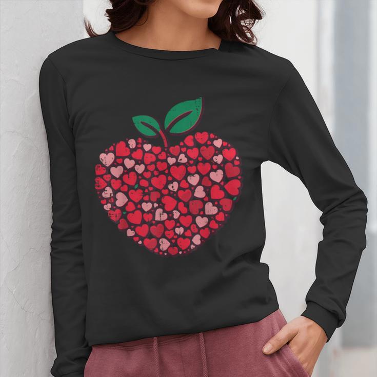 Valentines Day Teacher Hearts Apple Love Teach Women Men Women Long Sleeve T-Shirt, funny design