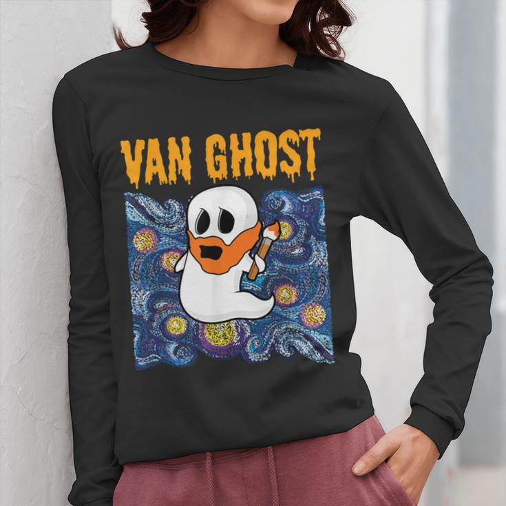 Van Ghost Art Teacher Halloween Van Gogh Starry Night Women Long Sleeve T-Shirt, funny design