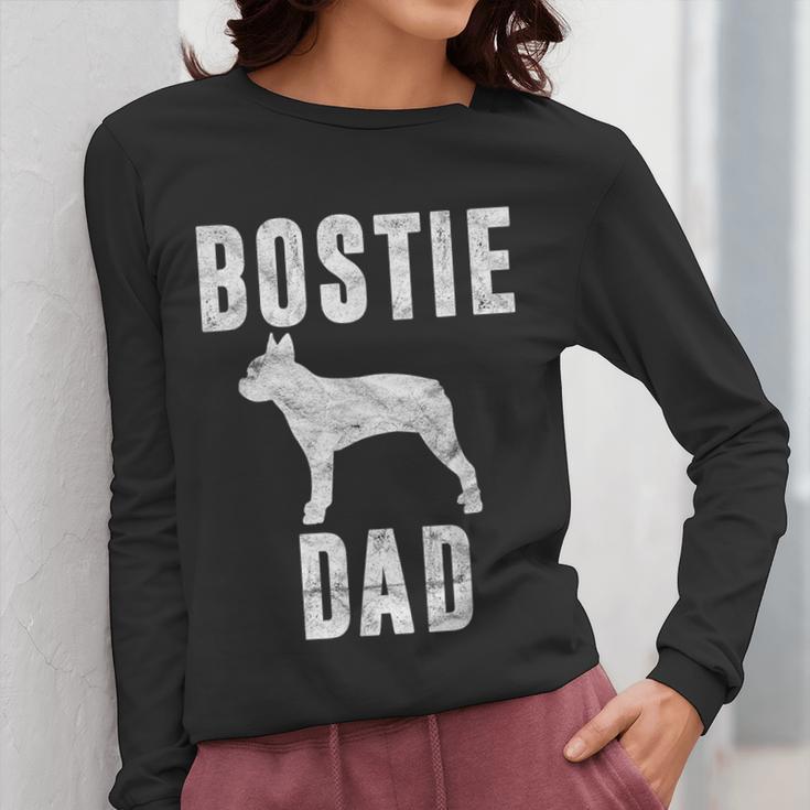Vintage Boston Terrier Dad Dog Daddy Bostie Father Women Long Sleeve T-Shirt, Couple Gifts, Boston Terrier Dad Gifts, funny design